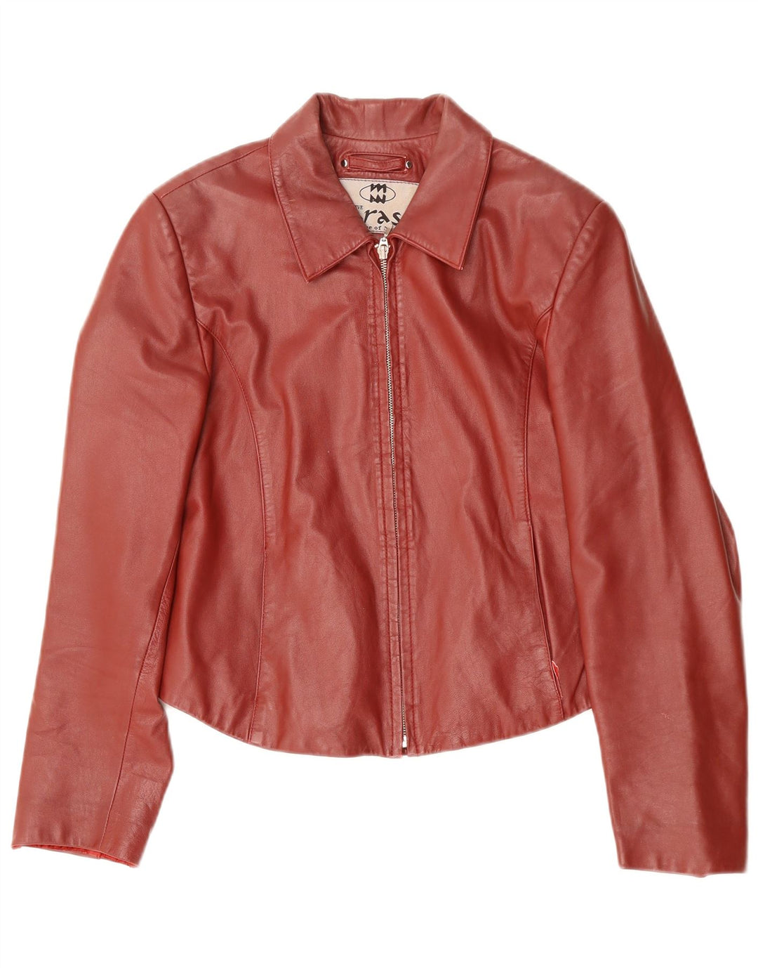 Vintage Γυναικείο Δερμάτινο Μπουφάν UK 14 Μεγάλο Κόκκινο Δερμάτινο