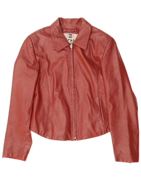 Vintage Γυναικείο Δερμάτινο Μπουφάν UK 14 Μεγάλο Κόκκινο Δερμάτινο