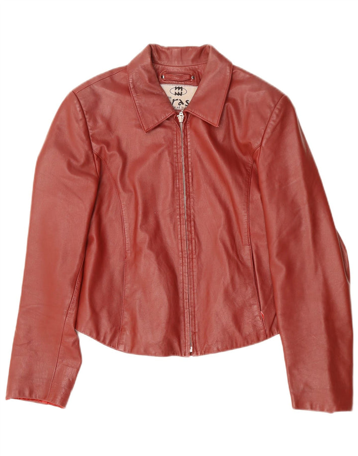 Vintage Γυναικείο Δερμάτινο Μπουφάν UK 14 Μεγάλο Κόκκινο Δερμάτινο