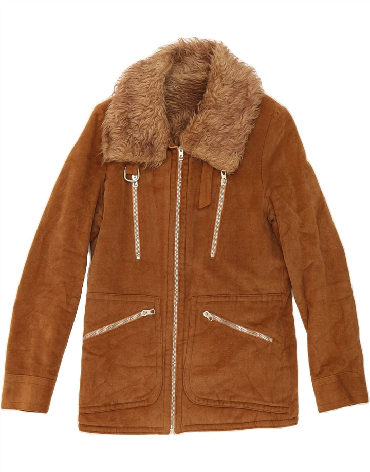 VINTAGE Womens Sherpa Jacket UK 12 Medium Brown Vintage Vintage and Second-Hand Vintage from Messina Hembry 