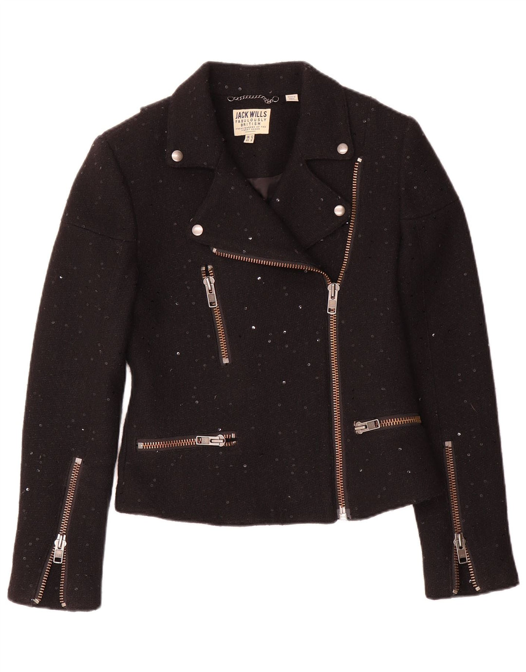 Jack Wills Γυναικείο Biker Jacket UK 12 Medium Black Flecked Wool