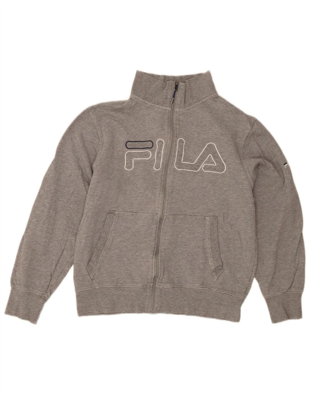 FILA Womens Graphic Tracksuit Top Jacket UK 16 Large Grey Cotton