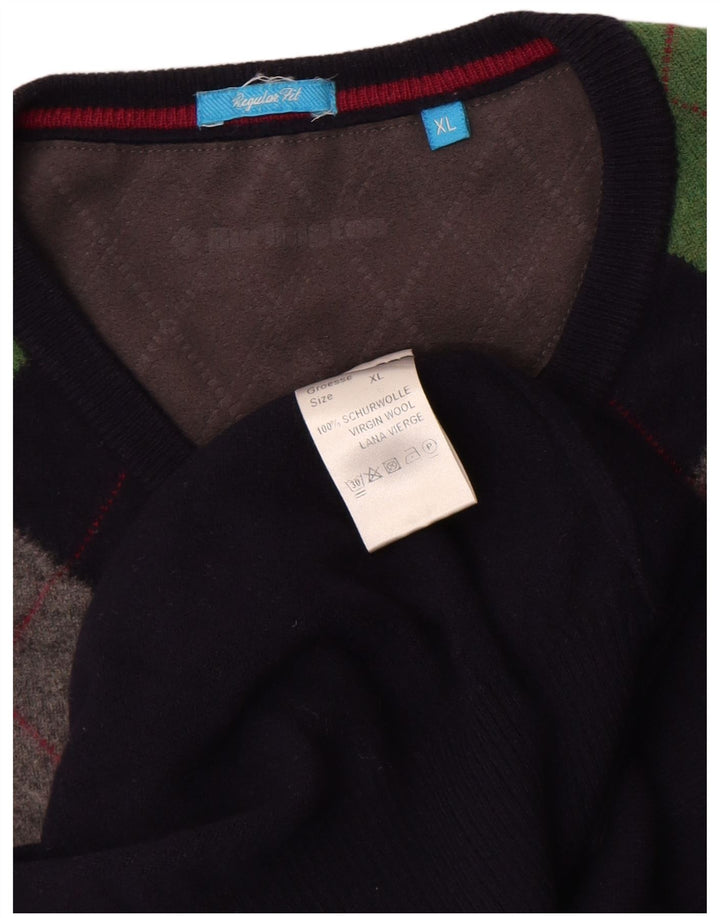 Ανδρικό πουλόβερ Burlington με V λαιμόκοψη XL Navy Blue Argyle/Diamond