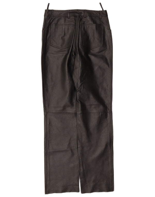 Vintage γυναικείο ίσιο δερμάτινο παντελόνι UK 16 μεγάλο W34 L33 μαύρο δέρμα