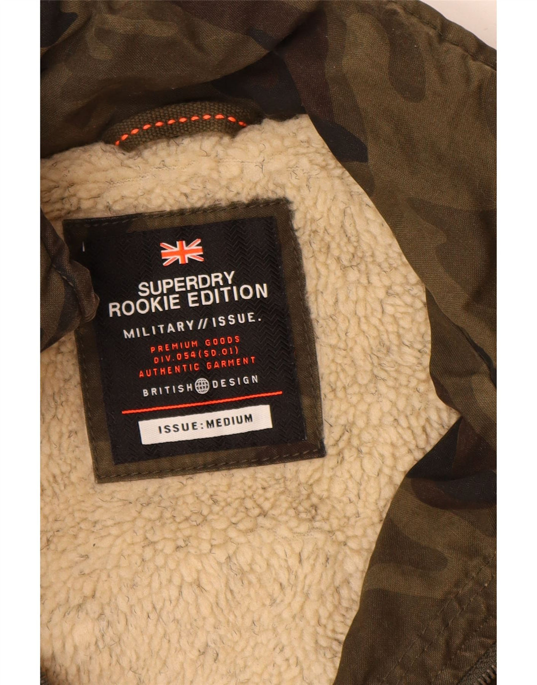 Ανδρικό στρατιωτικό μπουφάν με κουκούλα Superdry UK 38 μεσαίο χακί βαμβακερό καμουφλάζ