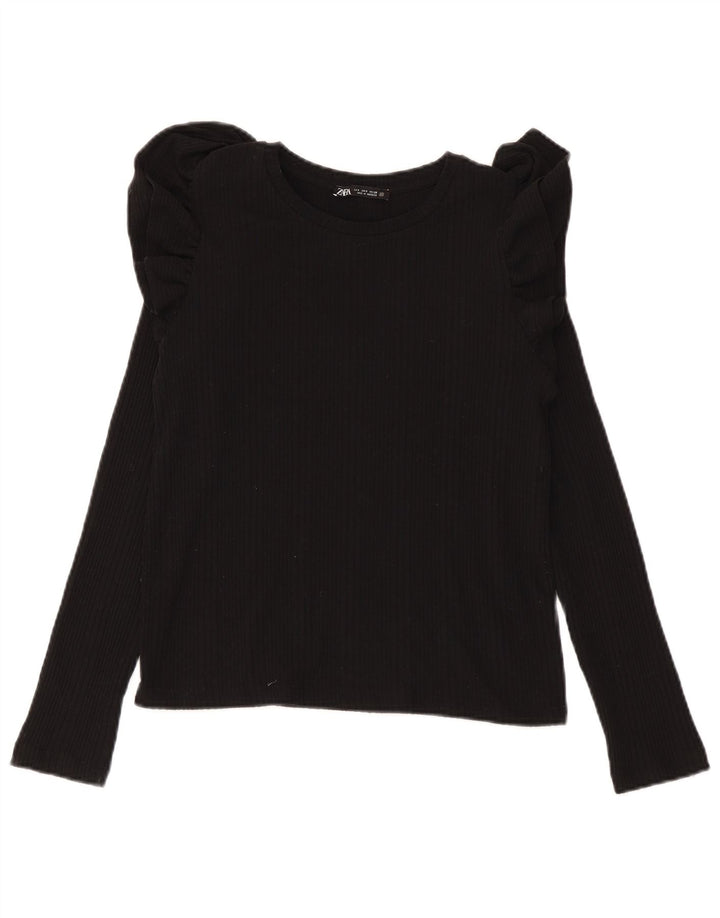 Zara Γυναικείο τοπ μακρυμάνικο UK 10 Small μαύρο βαμβακερό