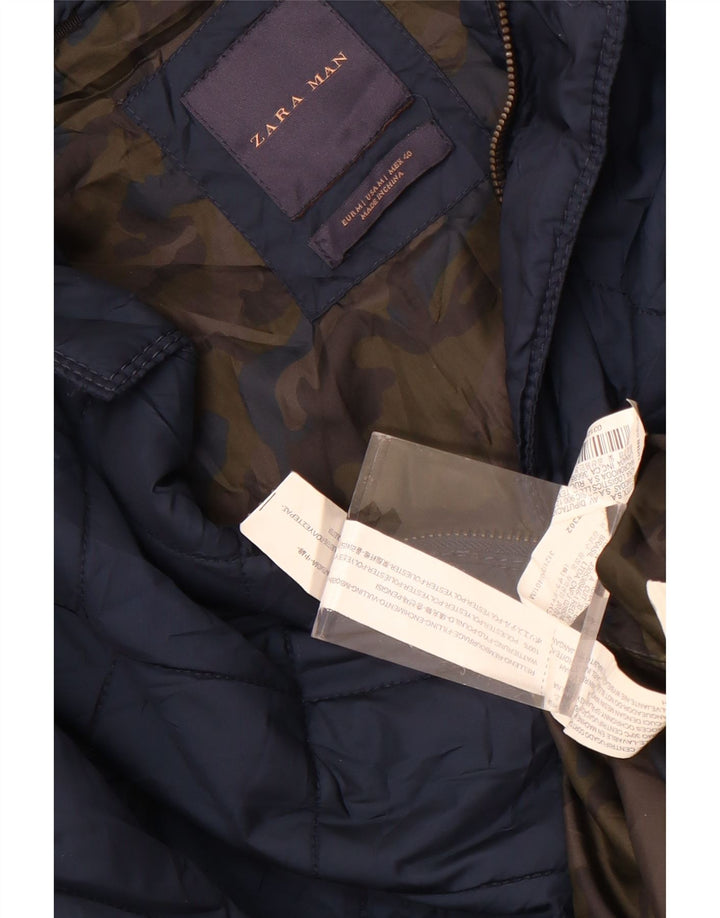 Zara Ανδρικό καπιτονέ μπουφάν UK 38 Medium Navy Blue Polyester