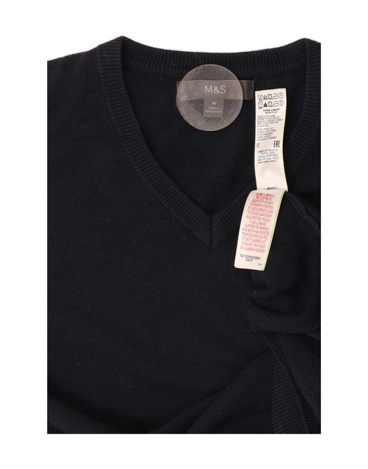 MARKS & SPENCER Mens V-Neck Jumper Sweater Medium Black Acrylic Vintage Marks & Spencer and Second-Hand Marks & Spencer from Messina Hembry 
