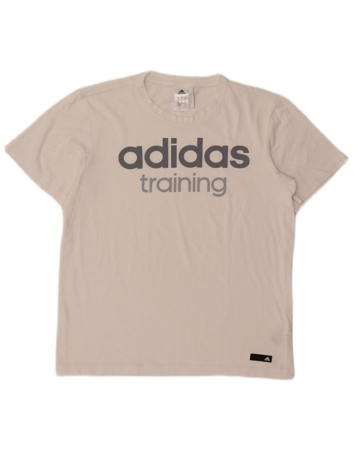 Ανδρικό γραφικό T-Shirt Adidas Climalite Τοπ μεσαίο λευκό βαμβακερό