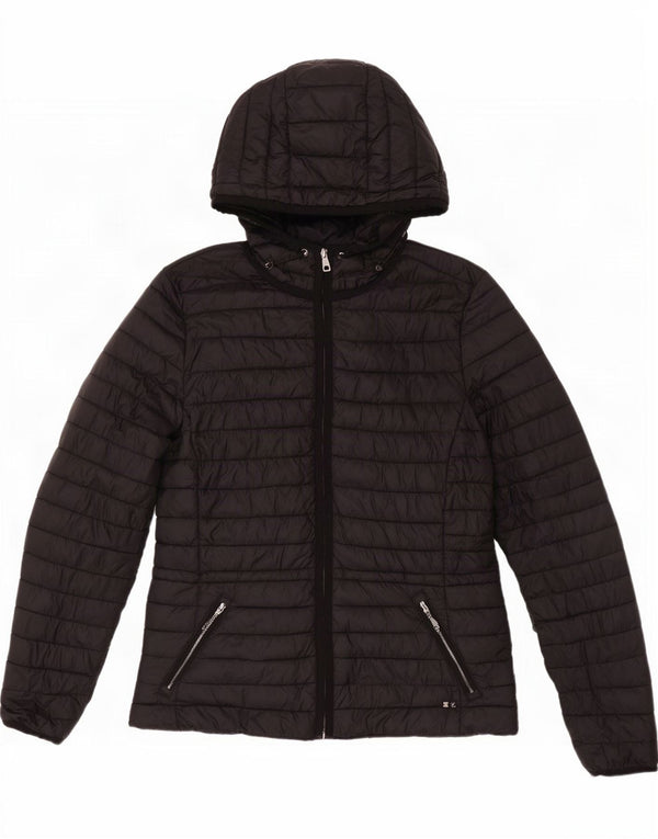 Massimo Dutti Γυναικείο μπουφάν με κουκούλα UK 12 μεσαίο μαύρο νάιλον