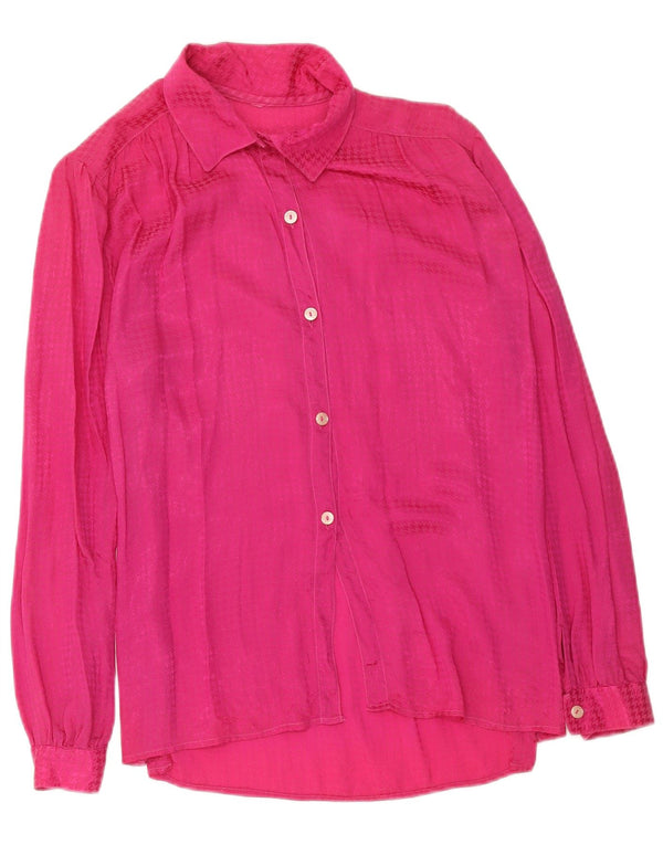 Vintage γυναικείο πουκάμισο μπλούζα UK 12 Medium Pink Houndstooth