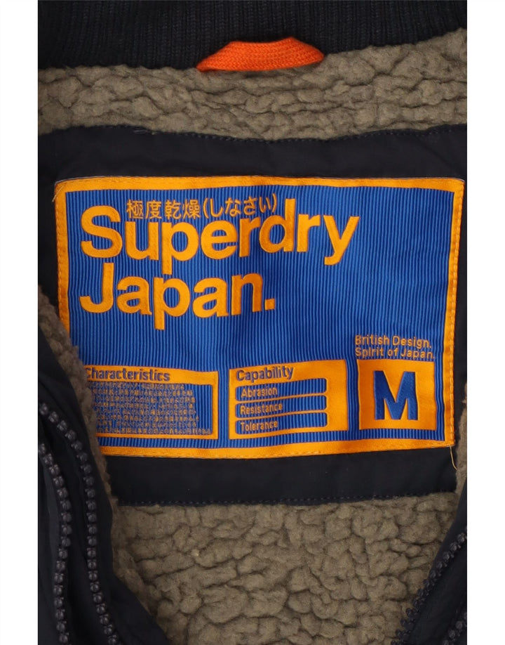 SUPERDRY Γυναικείο μπουφάν με κουκούλα αντιανεμικό UK 14 Medium Navy Blue Polyester