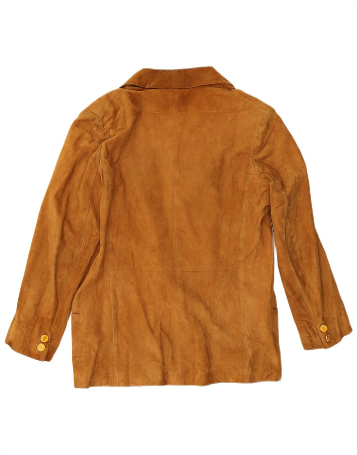 Vintage γυναικείο σουέτ σακάκι μπλέιζερ με 2 κουμπιά UK 12 μεσαίο μπεζ δέρμα