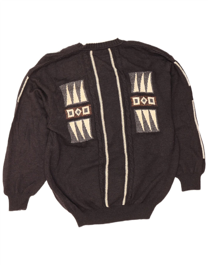 Ανδρικό πουλόβερ με λαιμόκοψη UMBERTO BILANCIONI 2XL Γκρι γεωμετρικό μαλλί