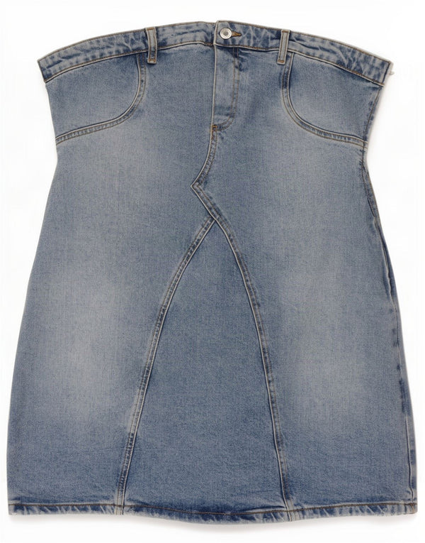 Zara Γυναικείο Τζιν Μίνι Στράπλες Φόρεμα UK 18 XL Μπλε βαμβακερό