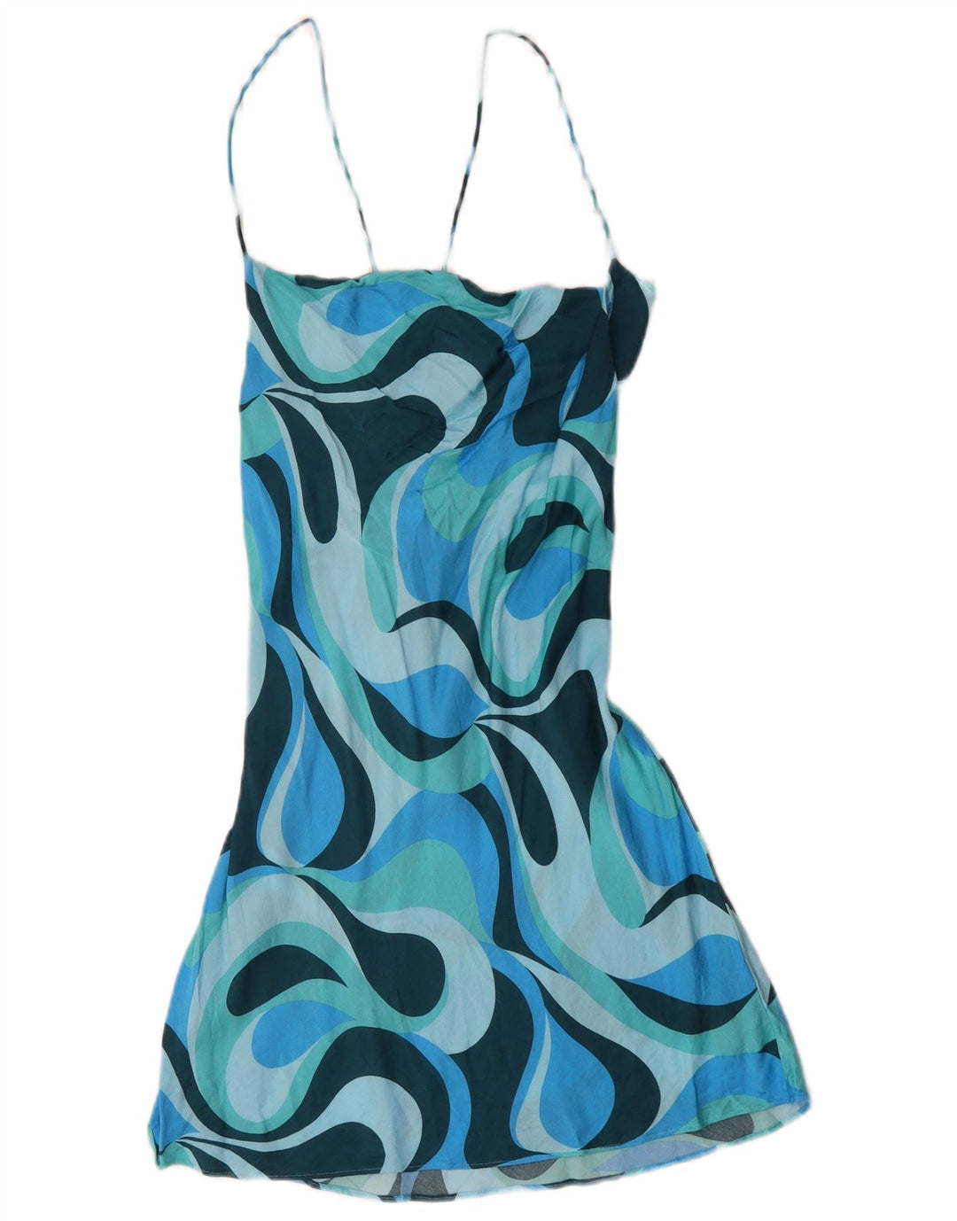 Γυναικεία Zara Abstract Pattern Sundress UK 14 Large Blue Colorblock Viscose