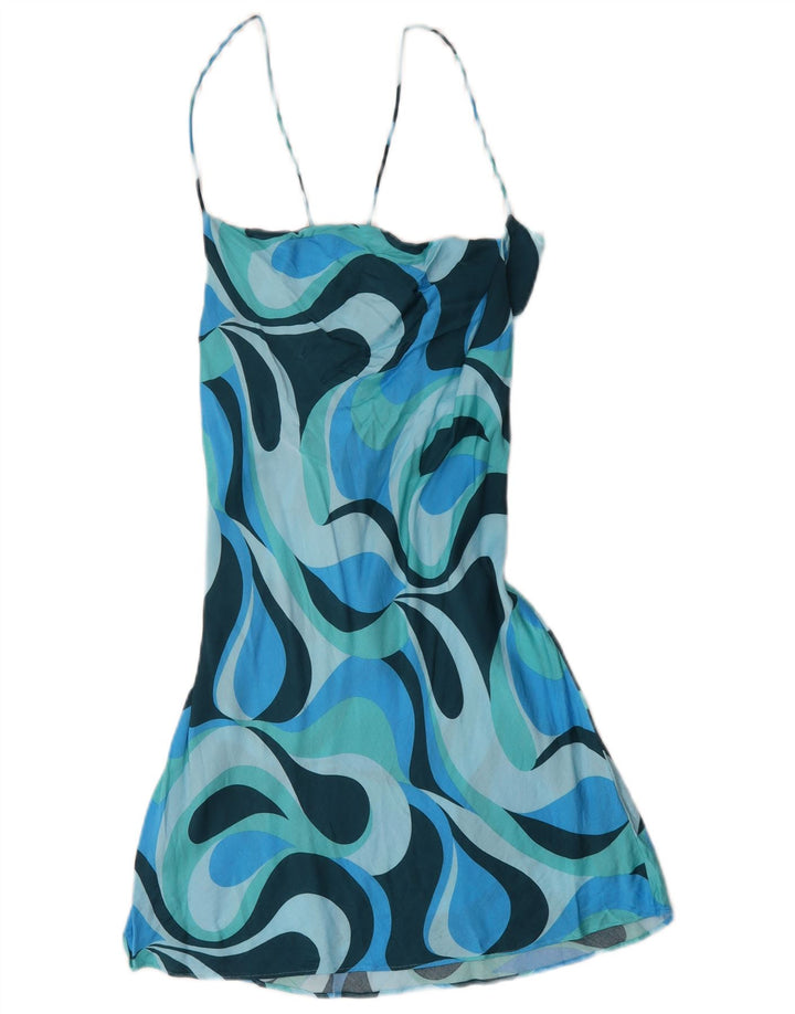 Γυναικεία Zara Abstract Pattern Sundress UK 14 Large Blue Colorblock Viscose