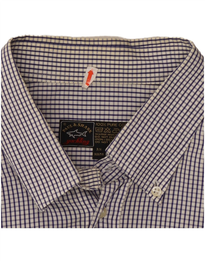 Paul & Shark Ανδρικό πουκάμισο Yachting Μέγεθος 47 18 1/2 2XL Navy Blue Check Cotton