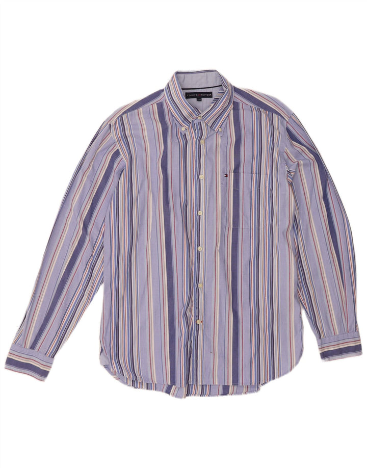 TOMMY HILFIGER Mens Shirt Large Blue Striped Cotton