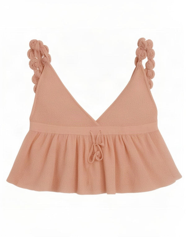 Zara Γυναικείο πλεκτό Αμάνικο Crop Top UK 12 Medium Pink Floral