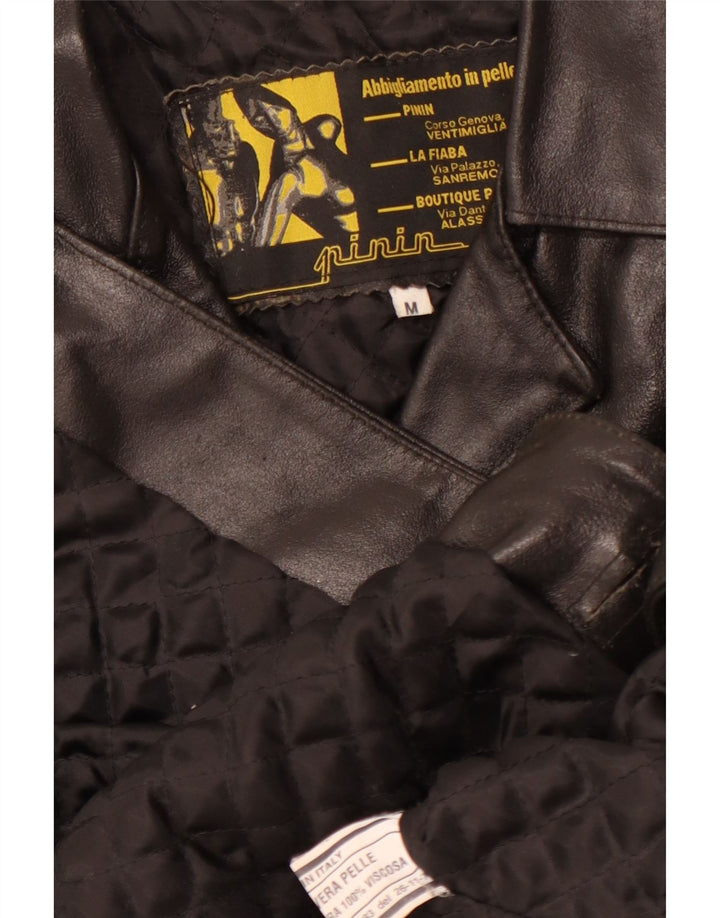 VINTAGE Γυναικείο Δερμάτινο Παλτό UK 14 Medium Black Leather