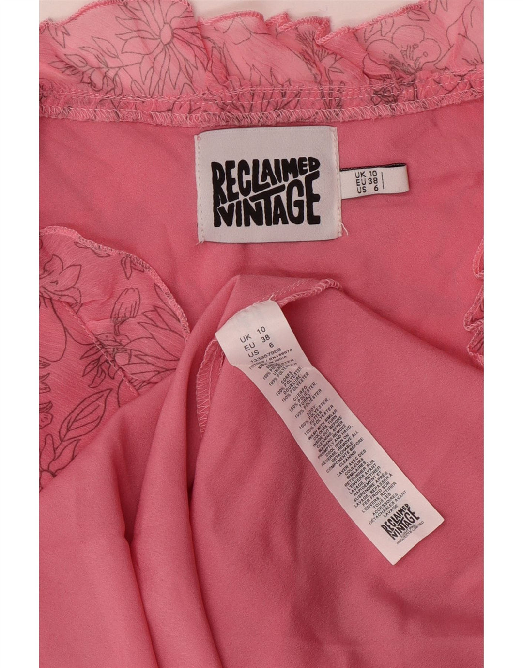 Vintage γυναικείο αμάνικο φόρεμα UK 10 Small Pink Floral Polyester