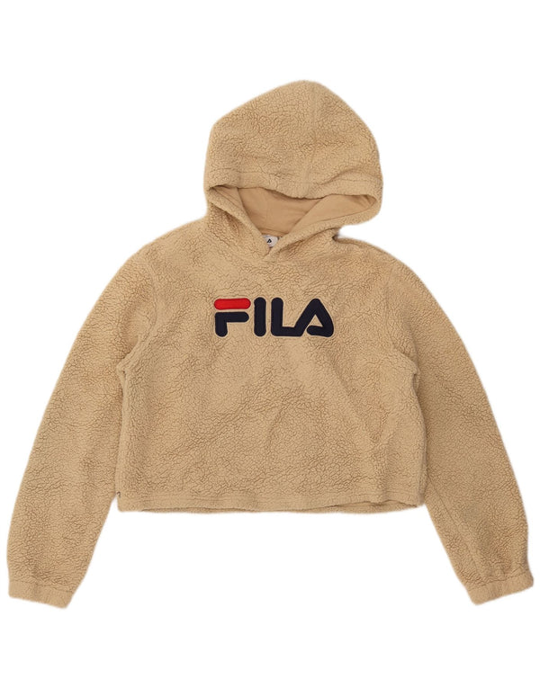 FILA Γυναικείο Crop Graphic Fleece Jumper UK 16 Large Beige Polyester