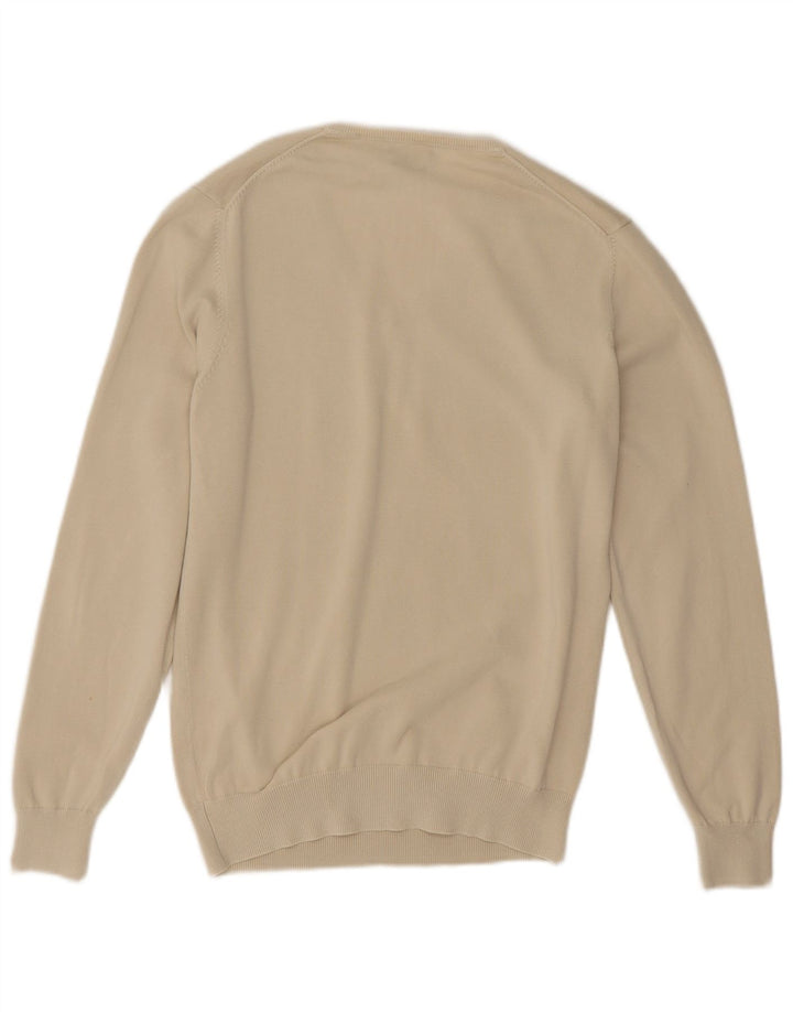 Ανδρικό πουλόβερ Massimo Dutti με V λαιμόκοψη, μεσαίο βαμβακερό μπεζ