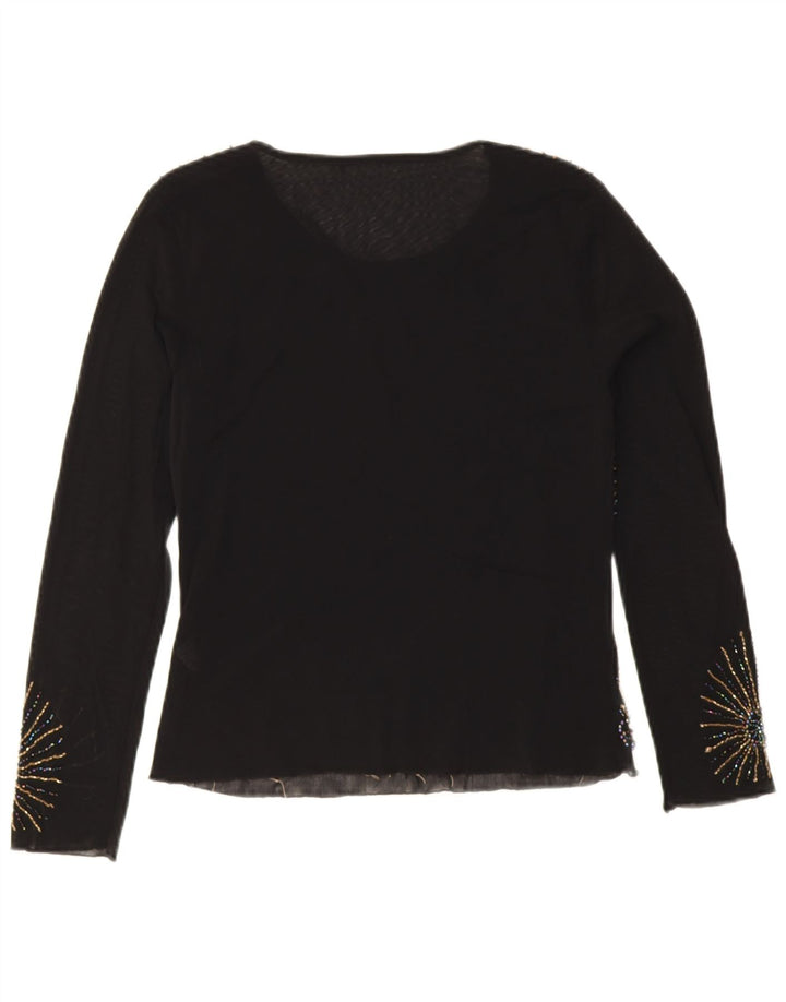 Vintage γυναικείο τοπ μακρυμάνικο UK 10 Small Black Floral Viscose