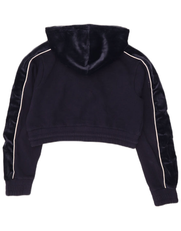 Fila Womens Crop Graphic Hoodie Jumper UK 6 XS Navy Blue Cotton