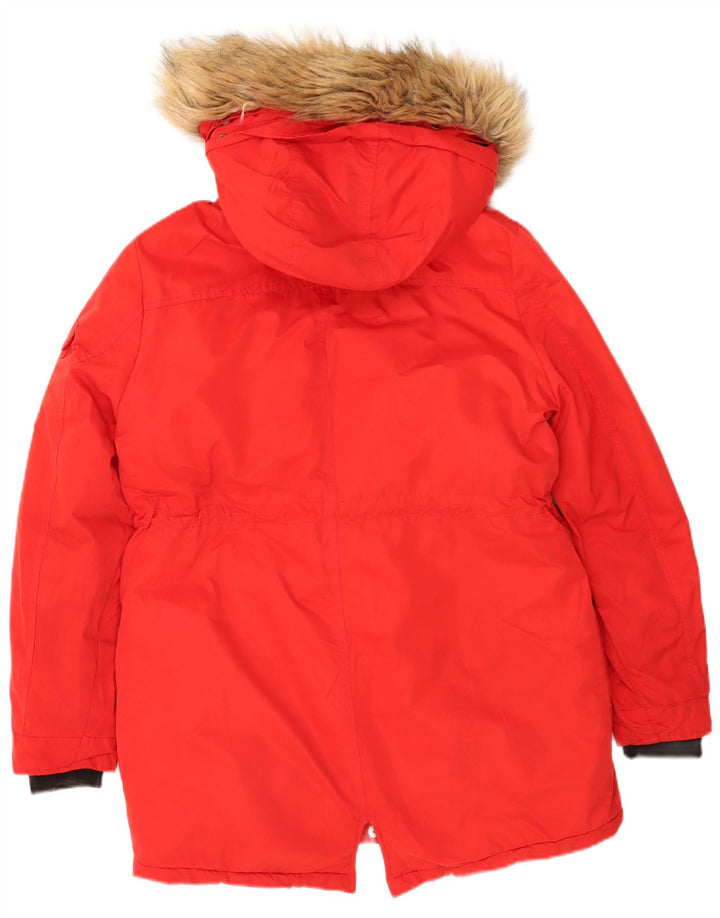 Superdry γυναικείο μπουφάν Parka με κουκούλα UK 14 μεγάλο κόκκινο πολυεστέρα