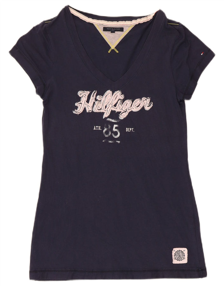 Γυναικείο γραφικό μπλουζάκι TOMMY HILFIGER Top UK 12 μεσαίου μπλε βαμβακερό