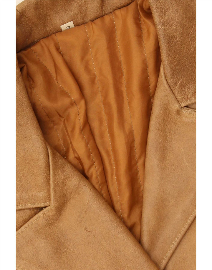 Vintage Γυναικείο Δερμάτινο Παλτό UK 10 Small Beige