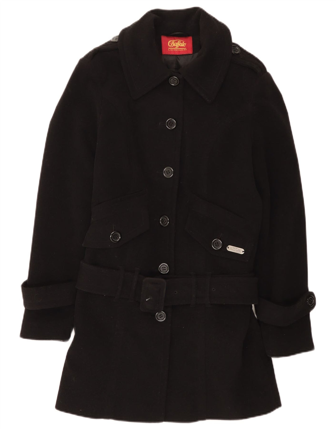 Buffalo Γυναικείο παλτό με ζώνη UK 10 Small Black Polyester