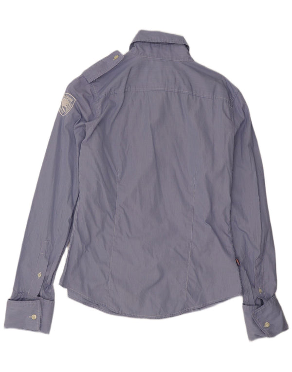 Blauer Γυναικείο Στρατιωτικό Μπλουζάκι UK 16 Large Blue Pinstripe Βαμβακερό