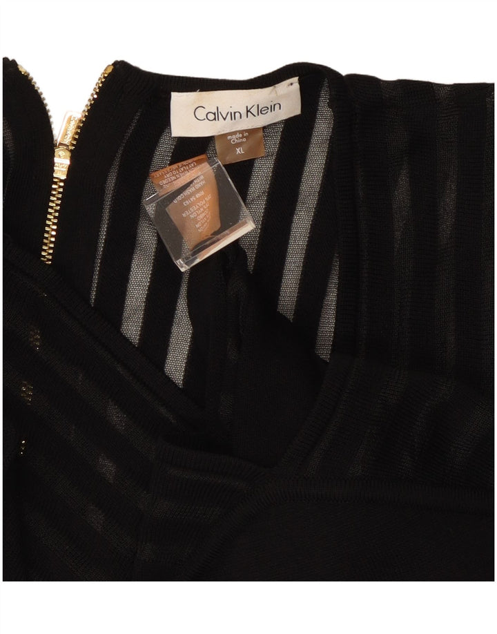 Γυναικείο μακρυμάνικο φόρεμα A-line CALVIN KLEIN UK 18 XL μαύρο ριγέ ρεγιόν