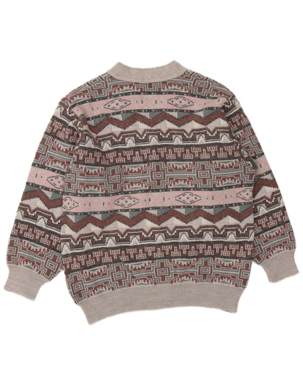 Ανδρικό πουλόβερ με λαιμόκοψη VNTAGE Μεσαίου Γκρι γεωμετρικό