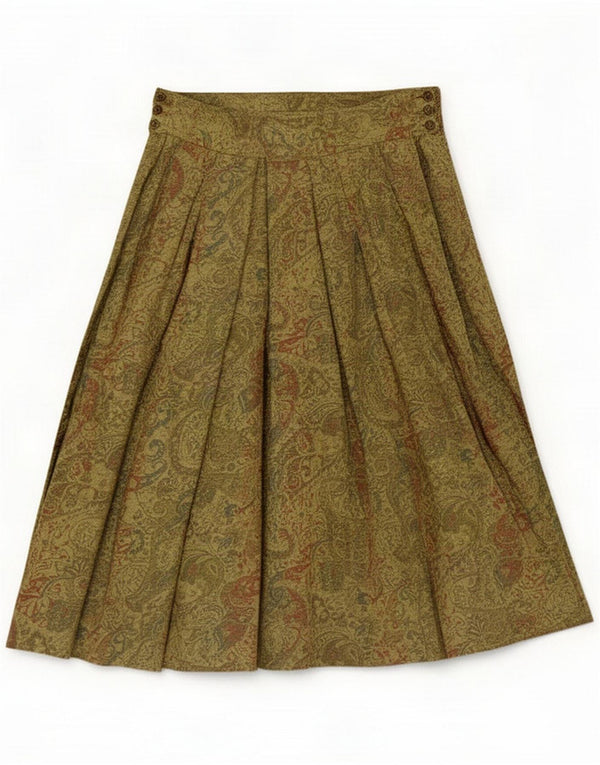 Vintage γυναικεία πλισέ φούστα UK 12 Medium W28 Green Paisley Viscose