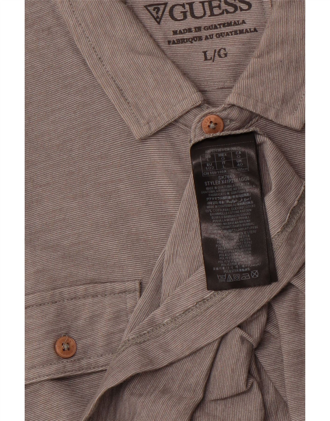 GUESS Ανδρικό πουκάμισο στρατιωτικό πόλο με μεγάλο γκρι βαμβακερό ρίγες