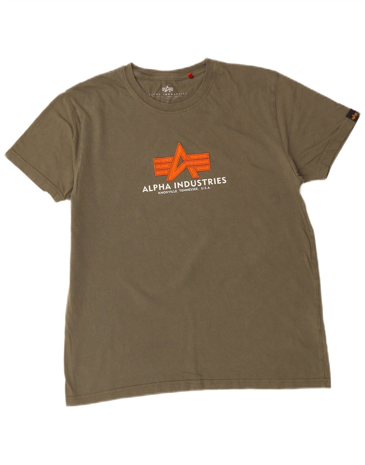 ALPHA INDUSTRIES Mens Graphic T-Shirt Top Small Khaki Cotton