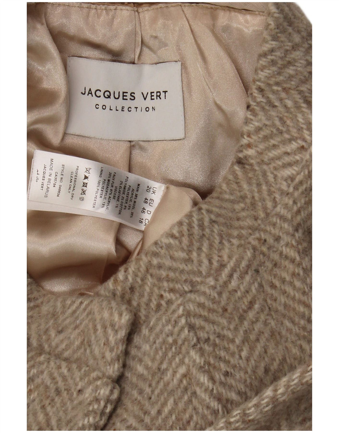 JACQUES VERT Γυναικείο παλτό UK 20 XL Γκρι μαλλί ψαροκόκαλο