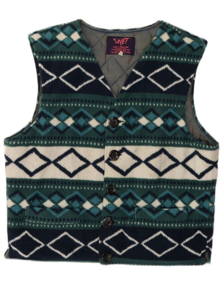 Vintage γυναικείο Fleece Gilet UK 14 Medium Green Argyle/Diamond Retro