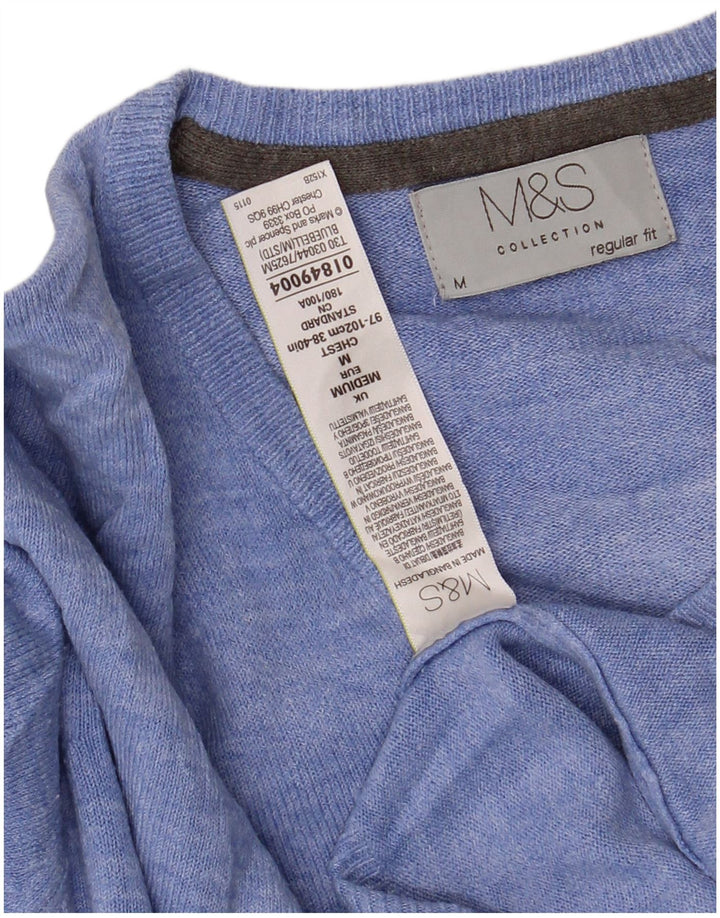 MARKS & SPENCER Mens Regular Fit V-Neck Jumper Sweater Medium Blue Acrylic