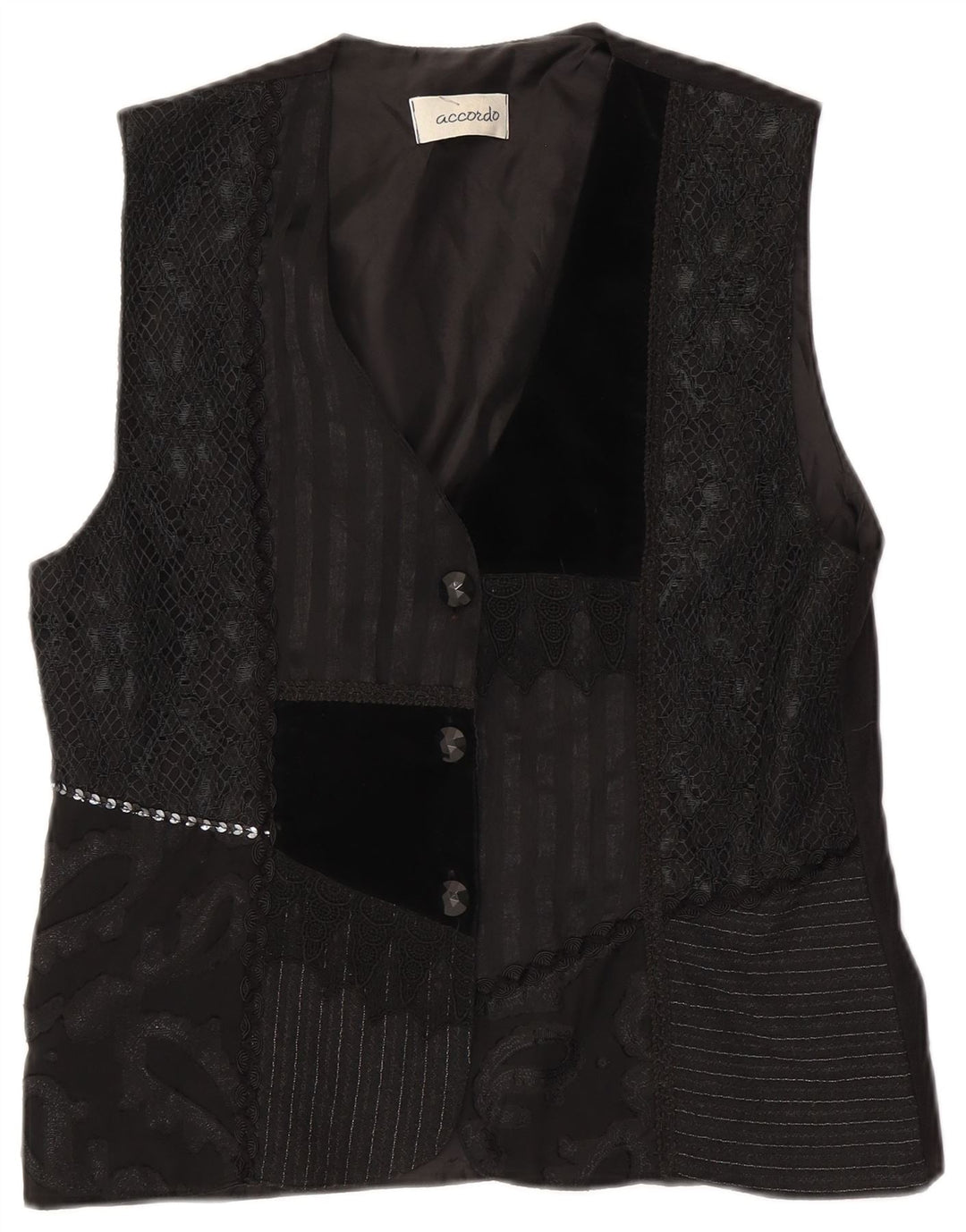 ACCORDO Γυναικείο Γιλέκο UK 14 Medium Black Patchwork