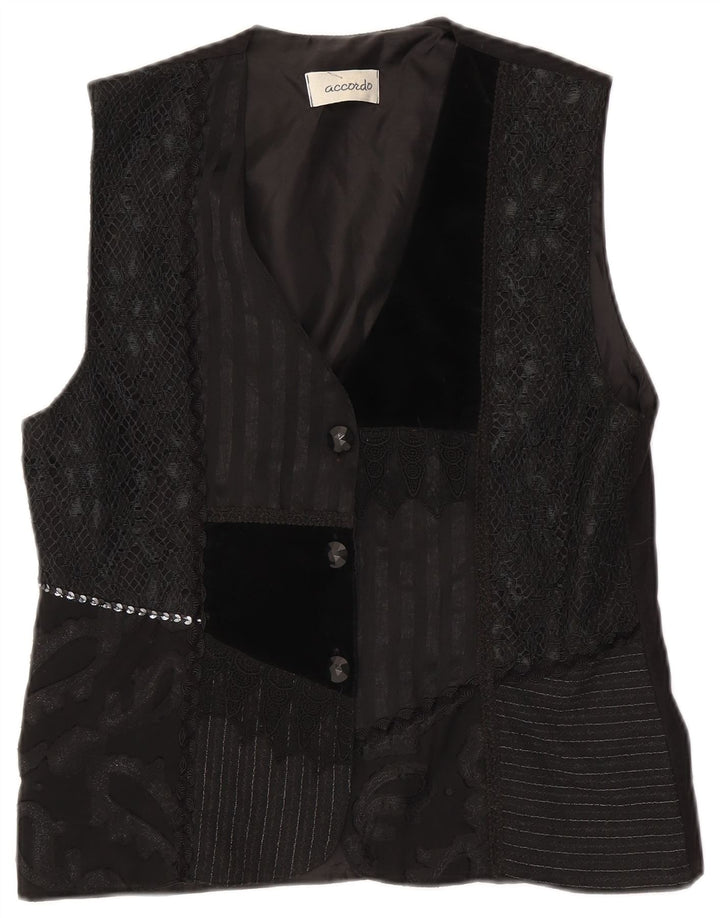 ACCORDO Γυναικείο Γιλέκο UK 14 Medium Black Patchwork