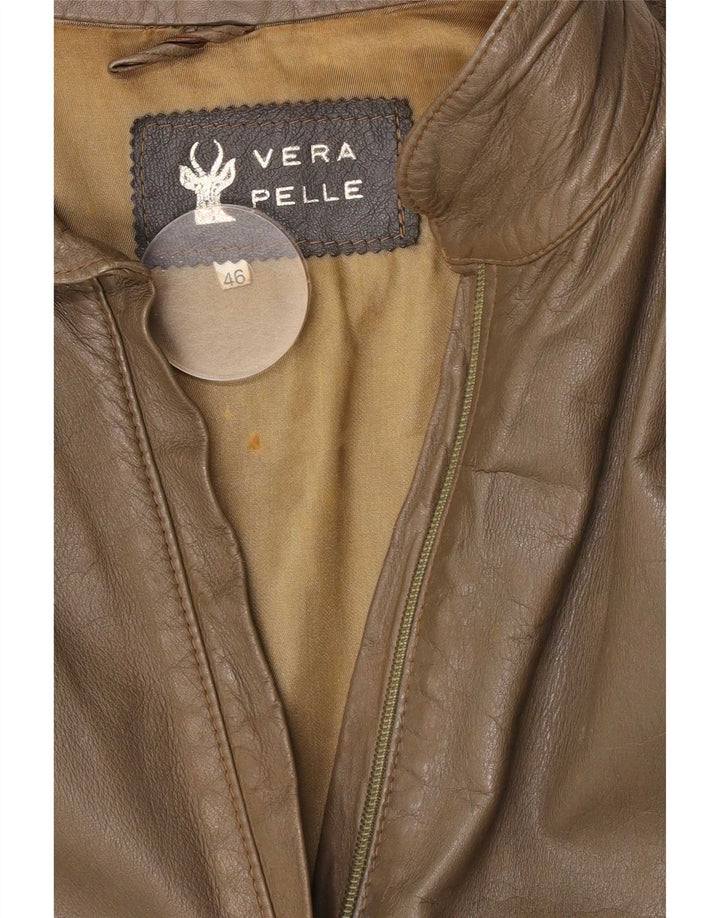 Vintage Γυναικείο Δερμάτινο Μπουφάν IT 46 Large Khaki Leather