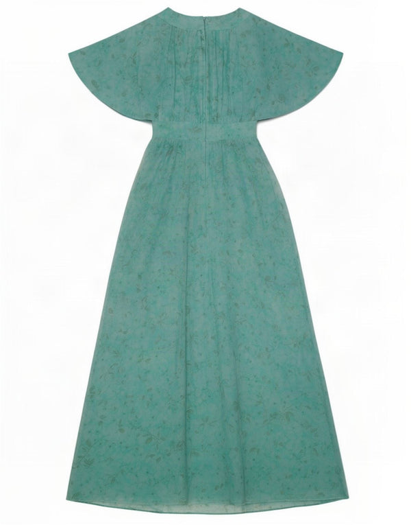 Vintage Womens Maxi Batwing Empire Dress UK 12 Medium Turquoise Floral