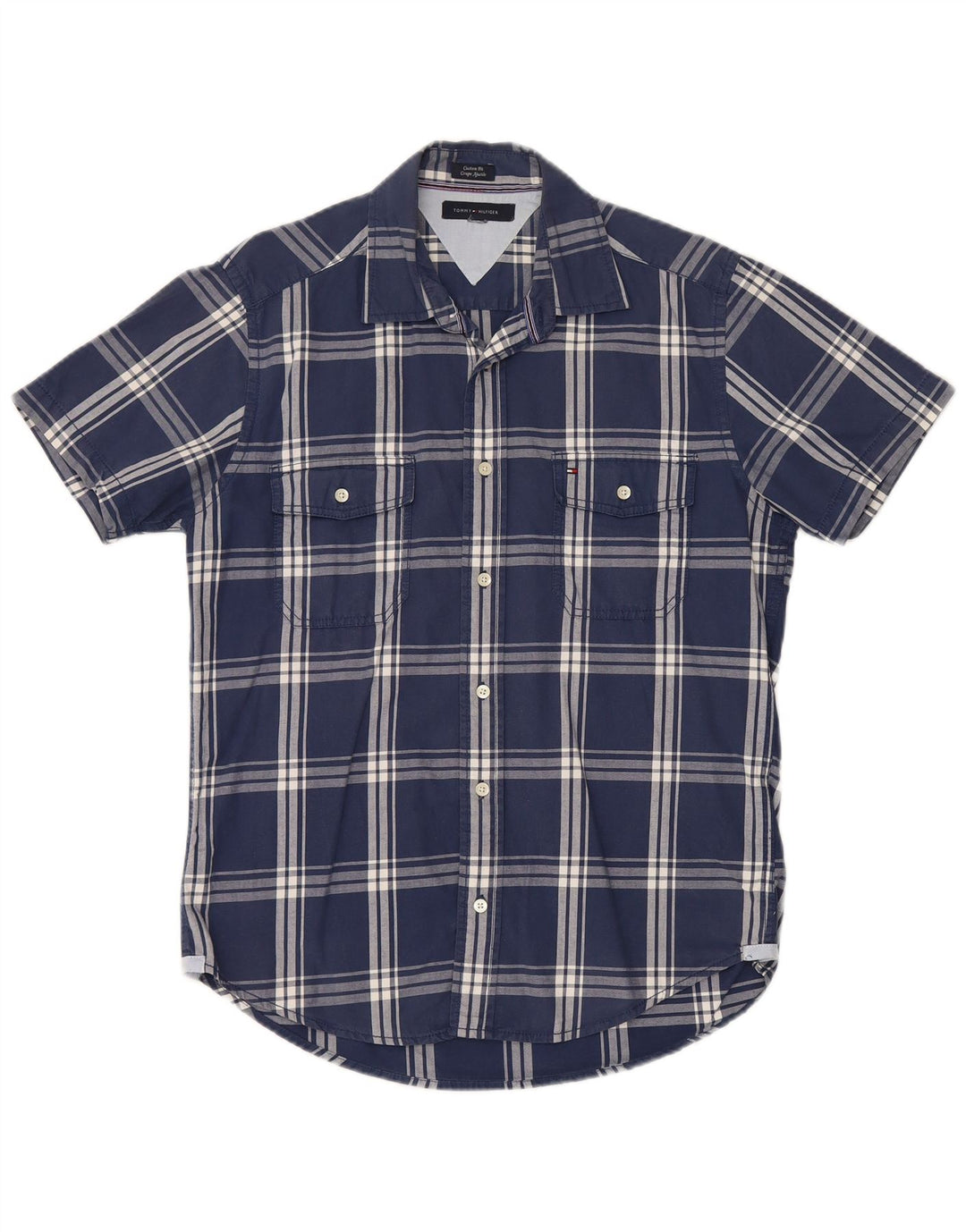TOMMY HILFIGER Mens Coupe Ajustee Custom Fit Shirt Large Navy Blue Check