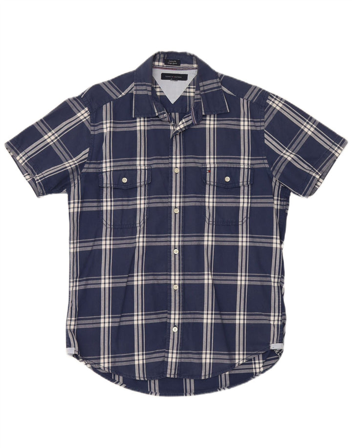 TOMMY HILFIGER Mens Coupe Ajustee Custom Fit Shirt Large Navy Blue Check