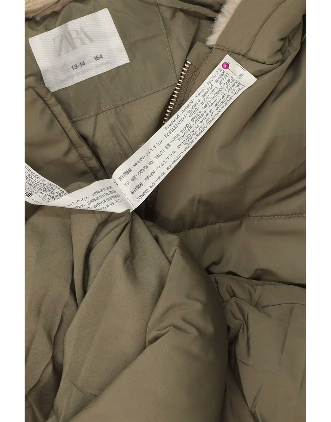 Zara Girls Hooded Jacket 13-14 Years Green Polyester